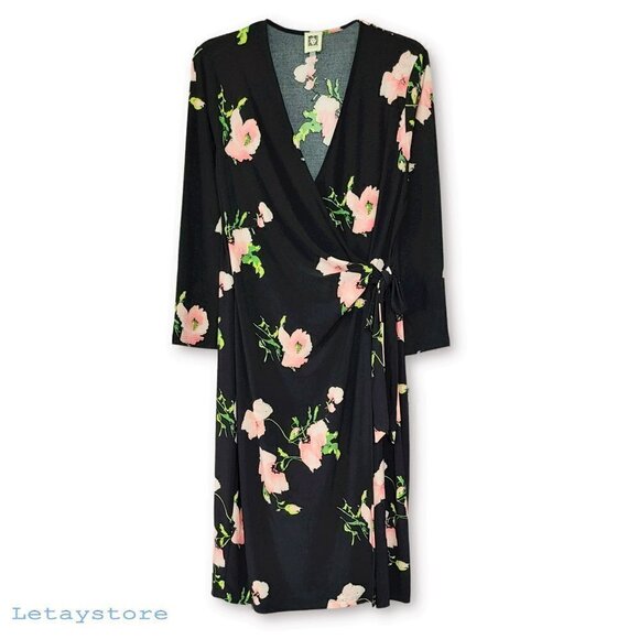 NWT Anne Klein Floral Print V-Neck Wrap Mini Dress - Picture 5 of 6
